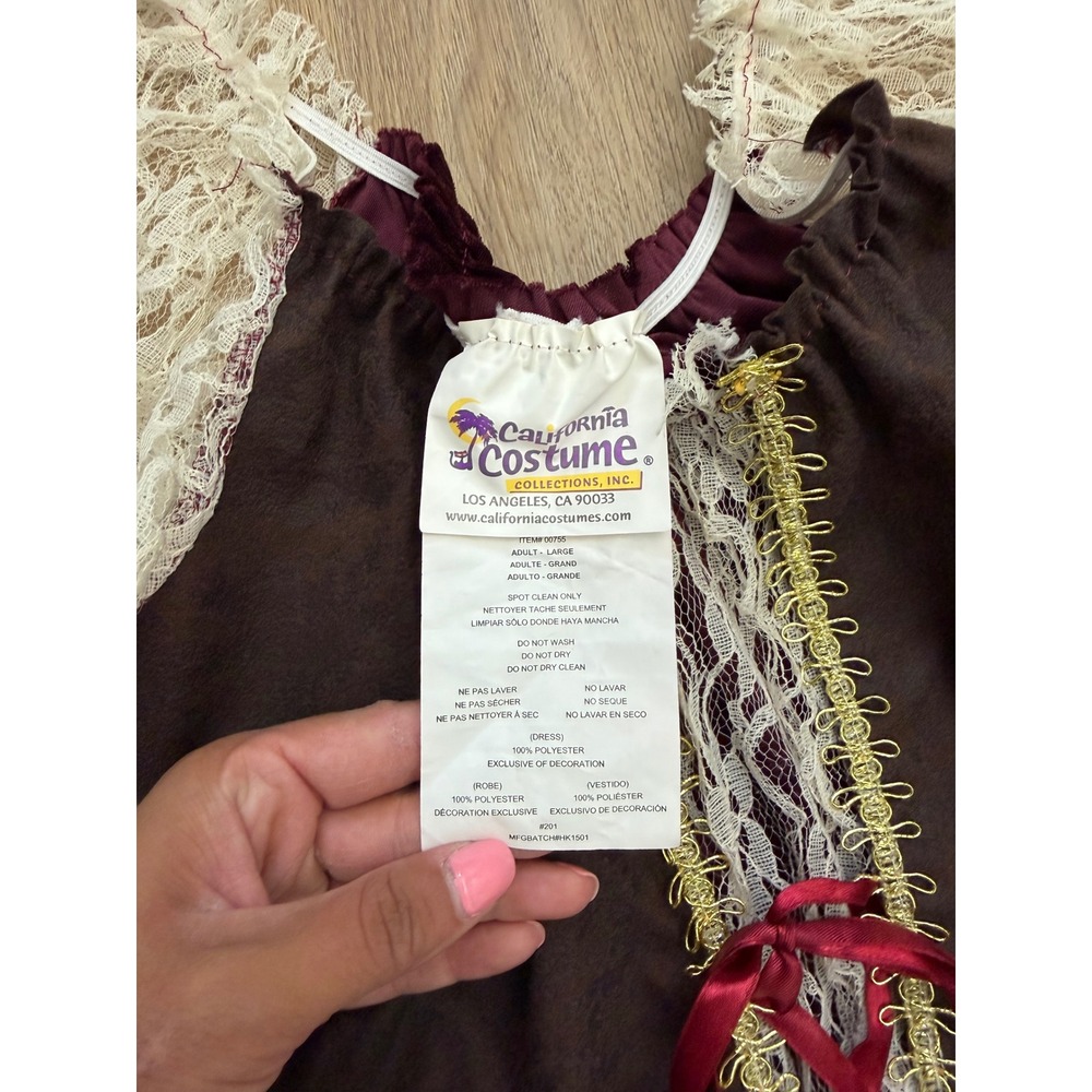 Renaissance Pirate Dress Large Burgundy Lace Y2K Halloween sexy velvet cosplay - Picture 5 of 7